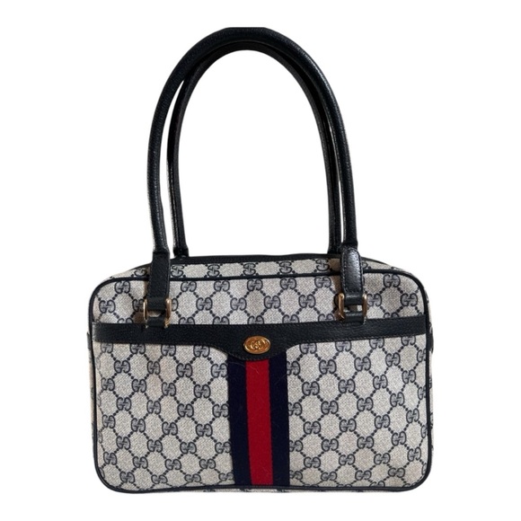 Vintage Gucci GG Supreme Sherry Line Navy Monogram Canvas Boston Bag - Picture 1 of 16